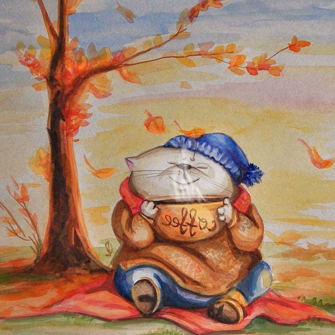 Осеннее утро картинки позитивные. Уютная осень рисунки. Ноябрь иллюстрация. Сказочный ноябрь. Утречко в красках осени.