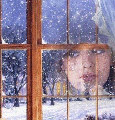 Окно с падающим снегом