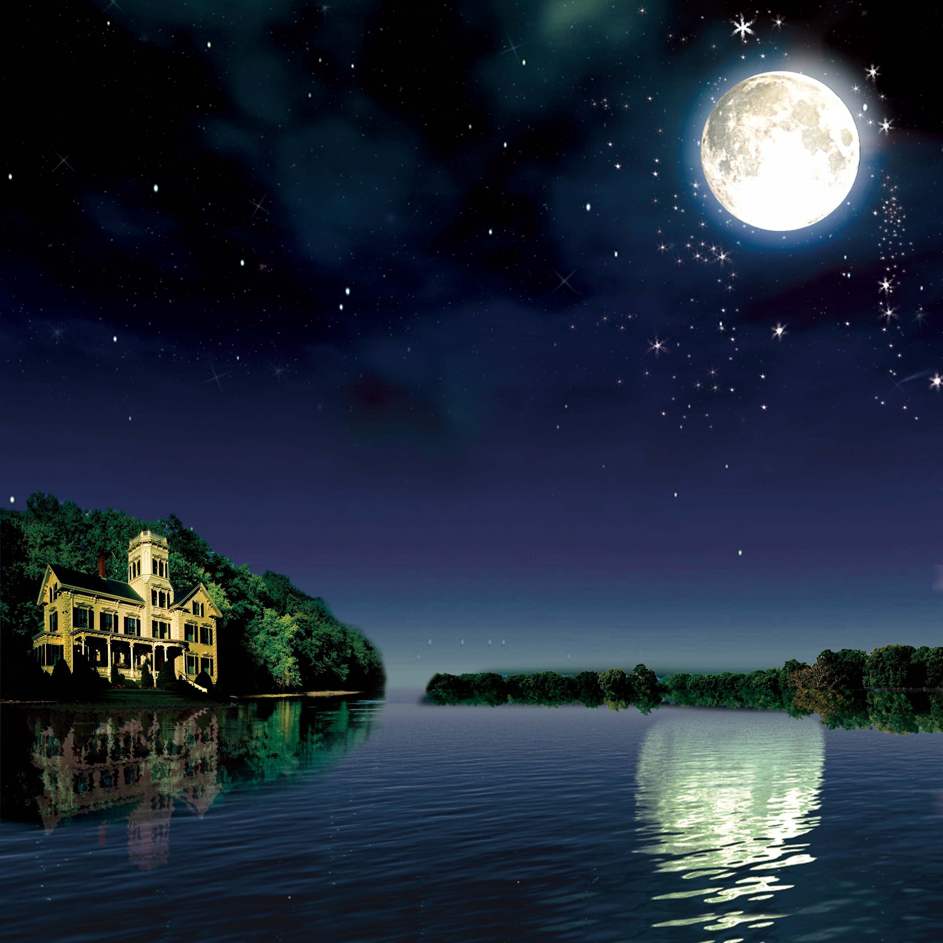 Красиво тихо спокойно. Моон Ривер. Ночь Луна. Прекрасная ночь. Ночной пейзаж.