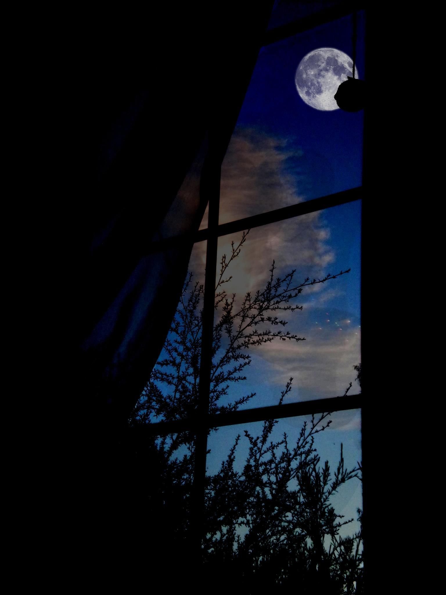 Снится окно на улицу. Ночное небо в окне. Луна в окне. Луна из окна. Свет Луны в окно.
