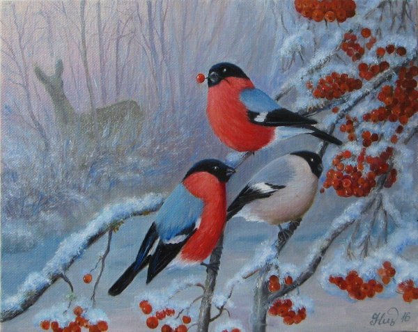 Пейзаж со снегирями