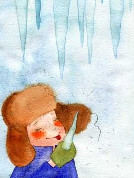 Мальчик ест сосульку