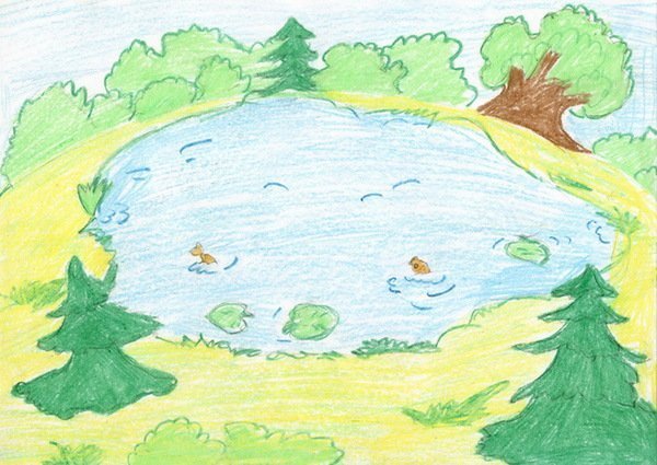 Рисунок на тему лес и озеро