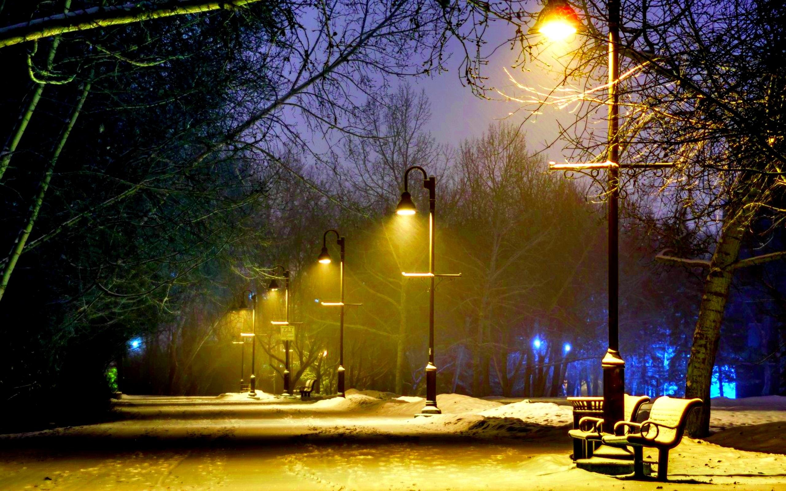 7 вечера на улице. Освещение улиц. Уличное освещение зимой. Аллея с фонарями. Парк вечером.