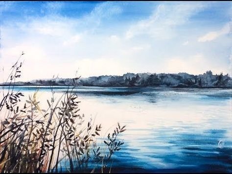 Река акварелью голубая