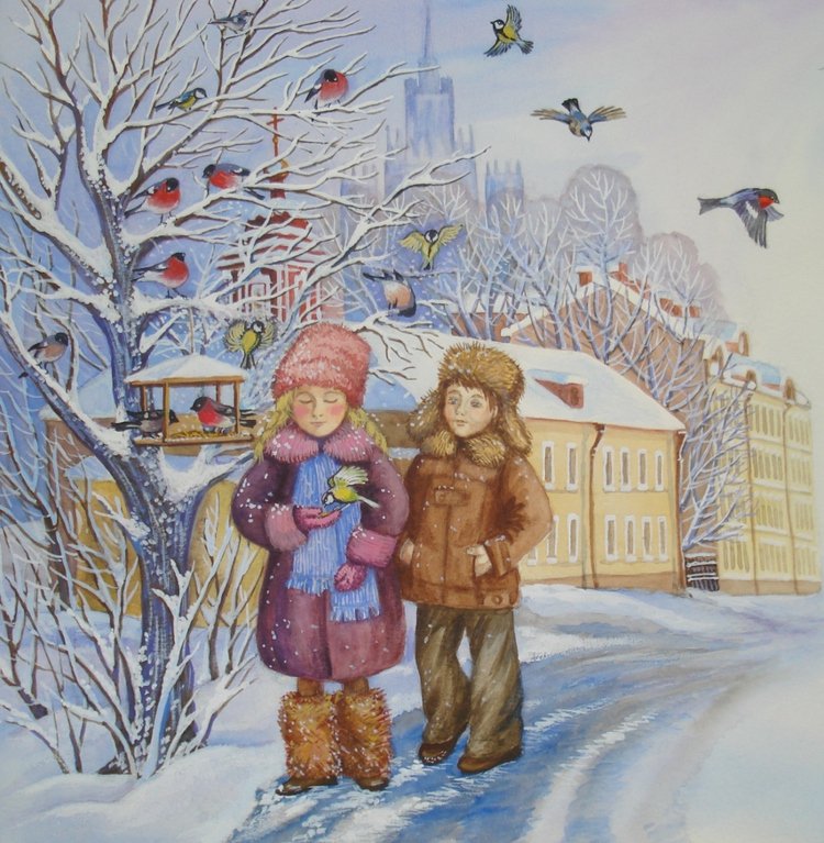 Зима детские. Сюжетная картина Снегири Арбекова. Зимние иллюстрации. Зима иллюстрации для детей. Сюжетная картина зима в городе.