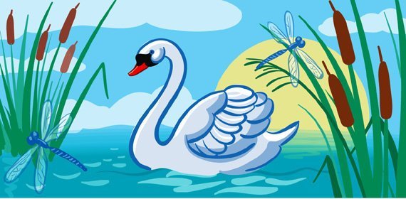 Рисуем лебедей на озере