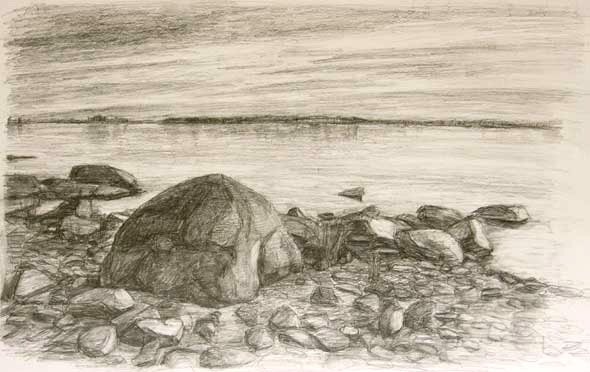 Пейзаж карандашом берег