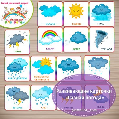 Набор карточек с погодными явлениями