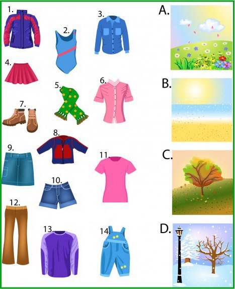 Одежда по времени года задание для детей