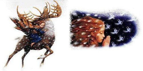 Герда на олене на прозрачном фоне