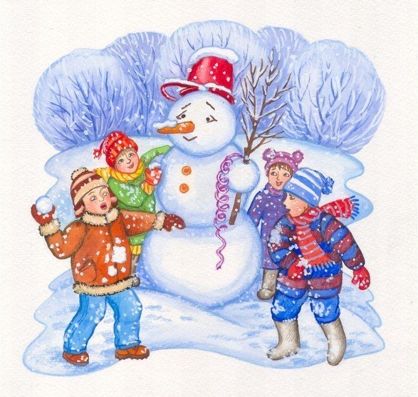 Дети лепят снеговика