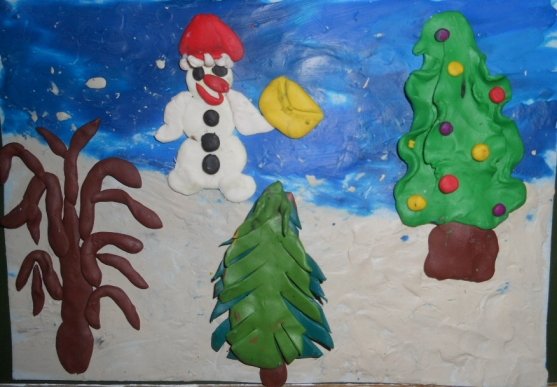 Пластилинография на тему зима