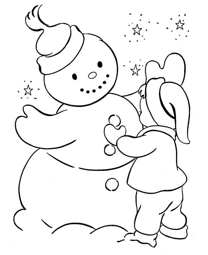 Раскраска онлайн Снеговик и милые зайчики бесплатно
