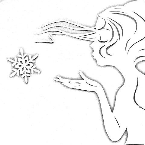 Вытынанка девушка дует на снежинки