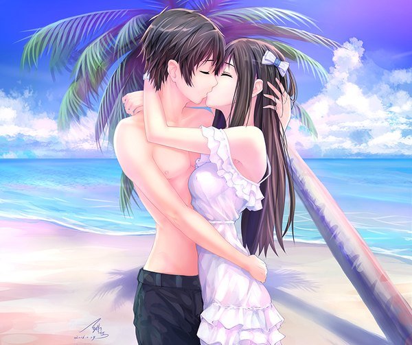 Поцелуй на пляже аниме