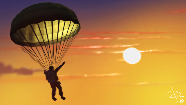 Прыжок с парашютом на закате