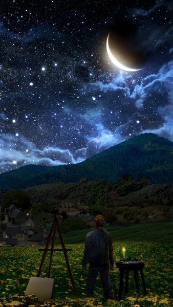 Красивая Луна и звезды