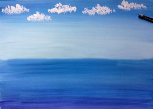 Красивое голубое небо гуашью