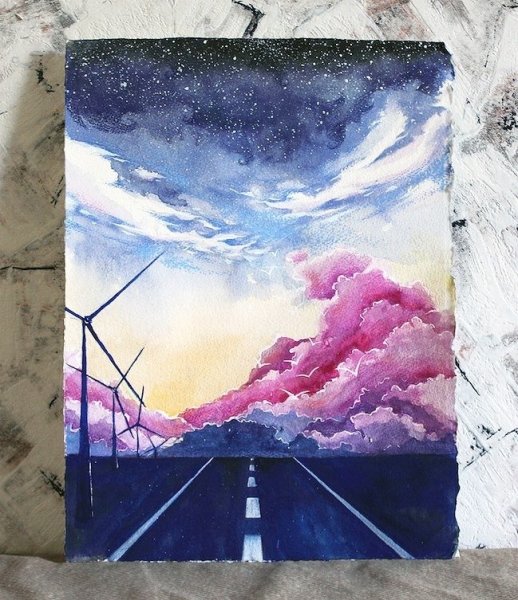 Небо красками гуашь