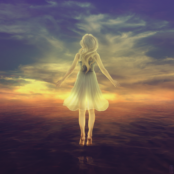 Девушка парит в воздухе