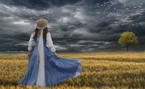 Девушка идет по полю