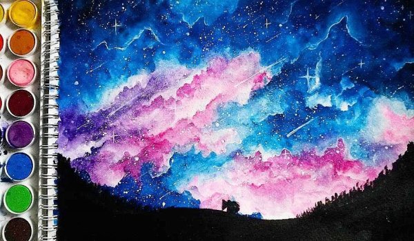Космос акварельными красками