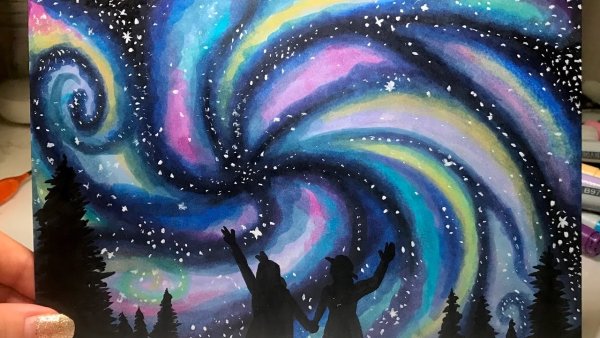 Рисунок для скетчбука легкие космические