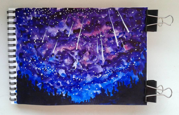 Космический пейзаж гуашью