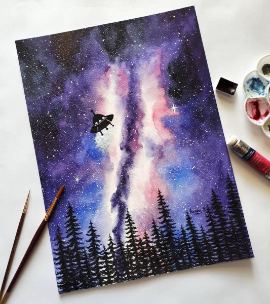 Ночное небо с луной красками