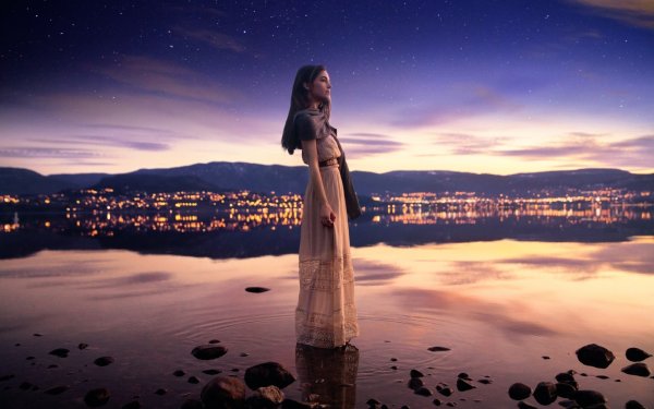 Море птицы девушка