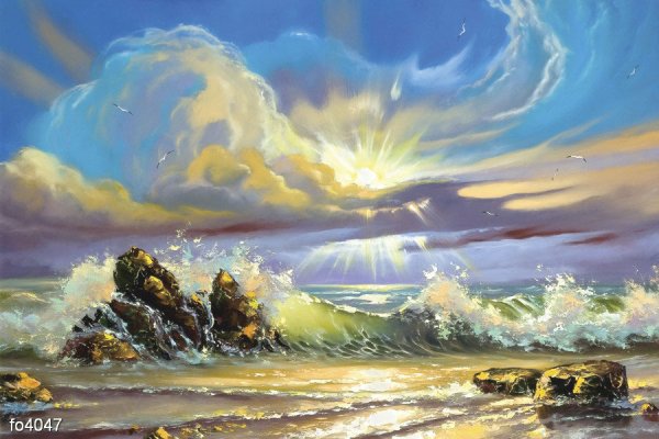 Живопись мастихином море Восход горы