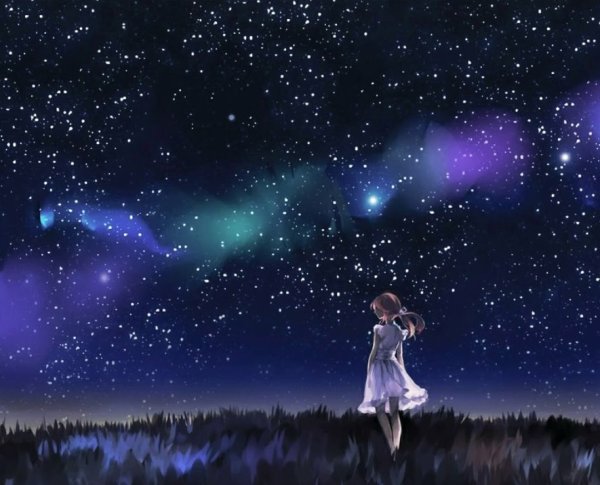 Девушка на фоне звездного неба