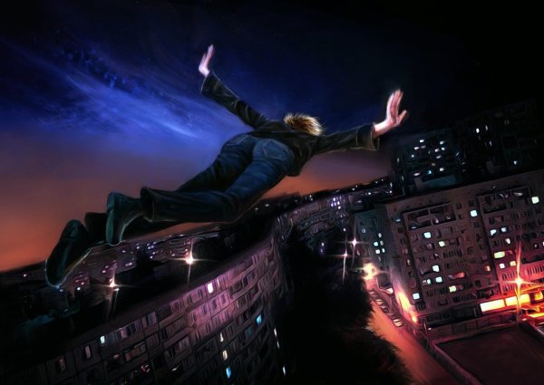 Аниме девушка падает с крыши