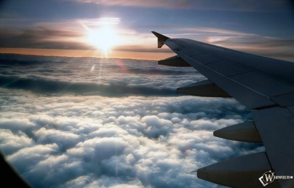 Голубое небо с самолетом