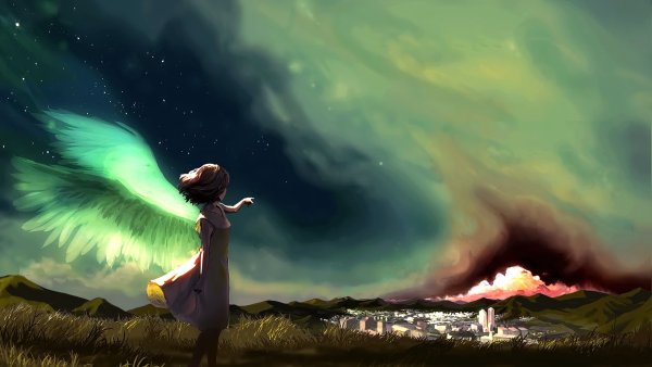 Девушка падает с неба арт