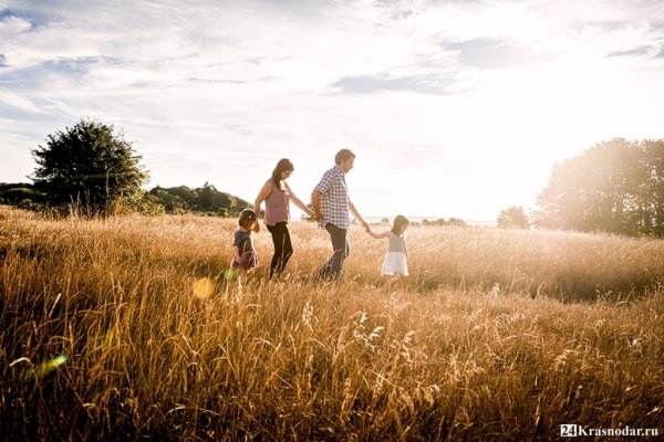 Счастливая семья в пшеничном поле