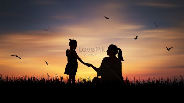 Природа закат мама и дочка