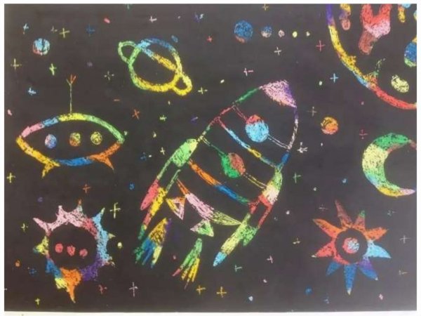 Граттаж техника рисования для детей космос