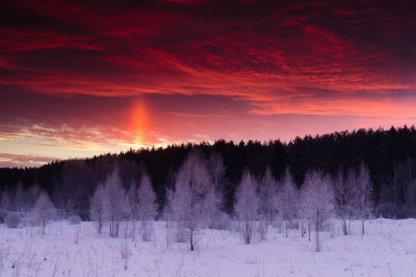 Красный закат зимой