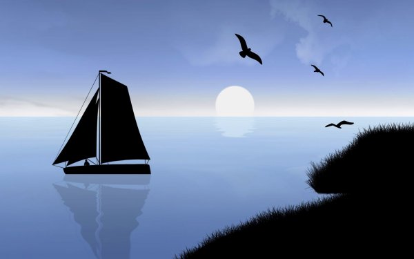 Силуэт корабля в море