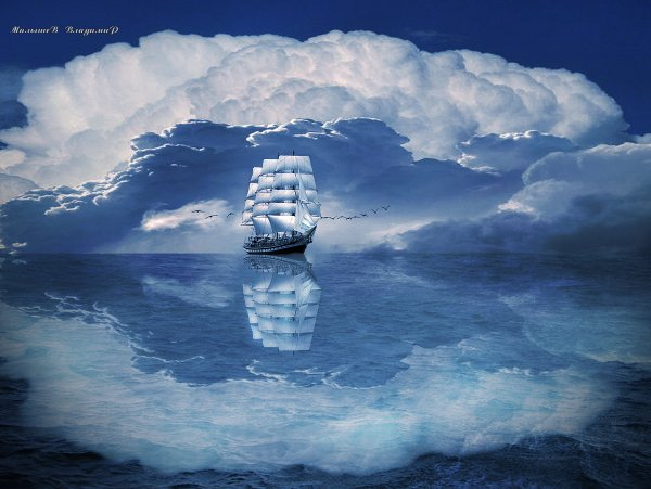 Море облака корабль
