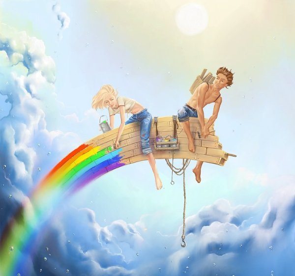 Девушка ангел в небе