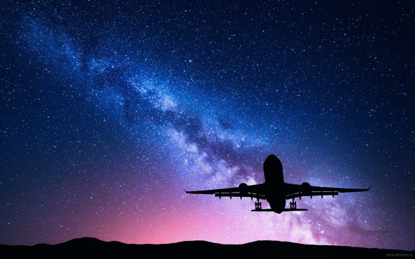 Самолёт на фоне звёздного неба