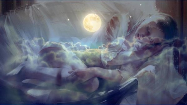 Девушка лежит на облаке