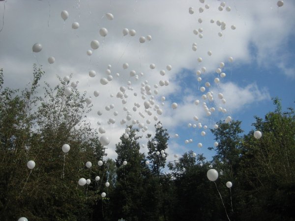 Запуск белых шаров в небо