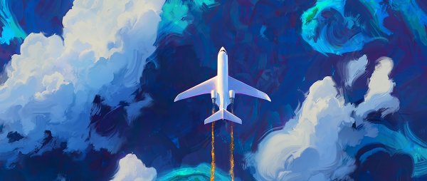 Картина маслом самолет в небе