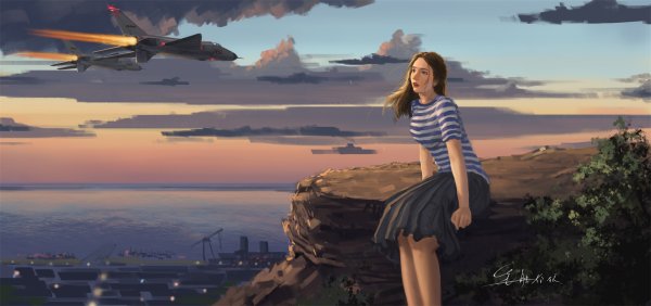 Небо самолет девушка