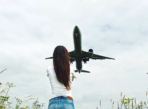 Небо самолет девушка