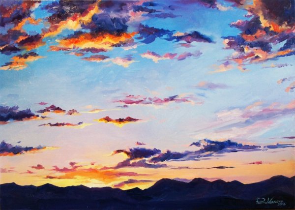 Вечернее небо акварелью